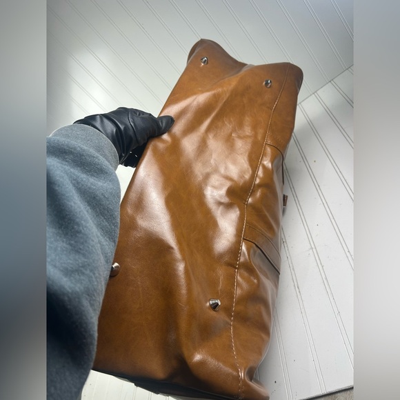 Ed Hardy Brown Leather Duffle Bag NWT Large Travel Weekender Carry On Unisex - Picture 5 of 14